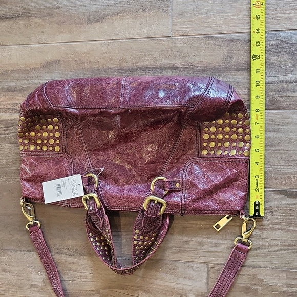 Steven Steve Madden Oversized Studded Leather Satchel Crossbody Bag in Rasberry - Picture 5 of 16